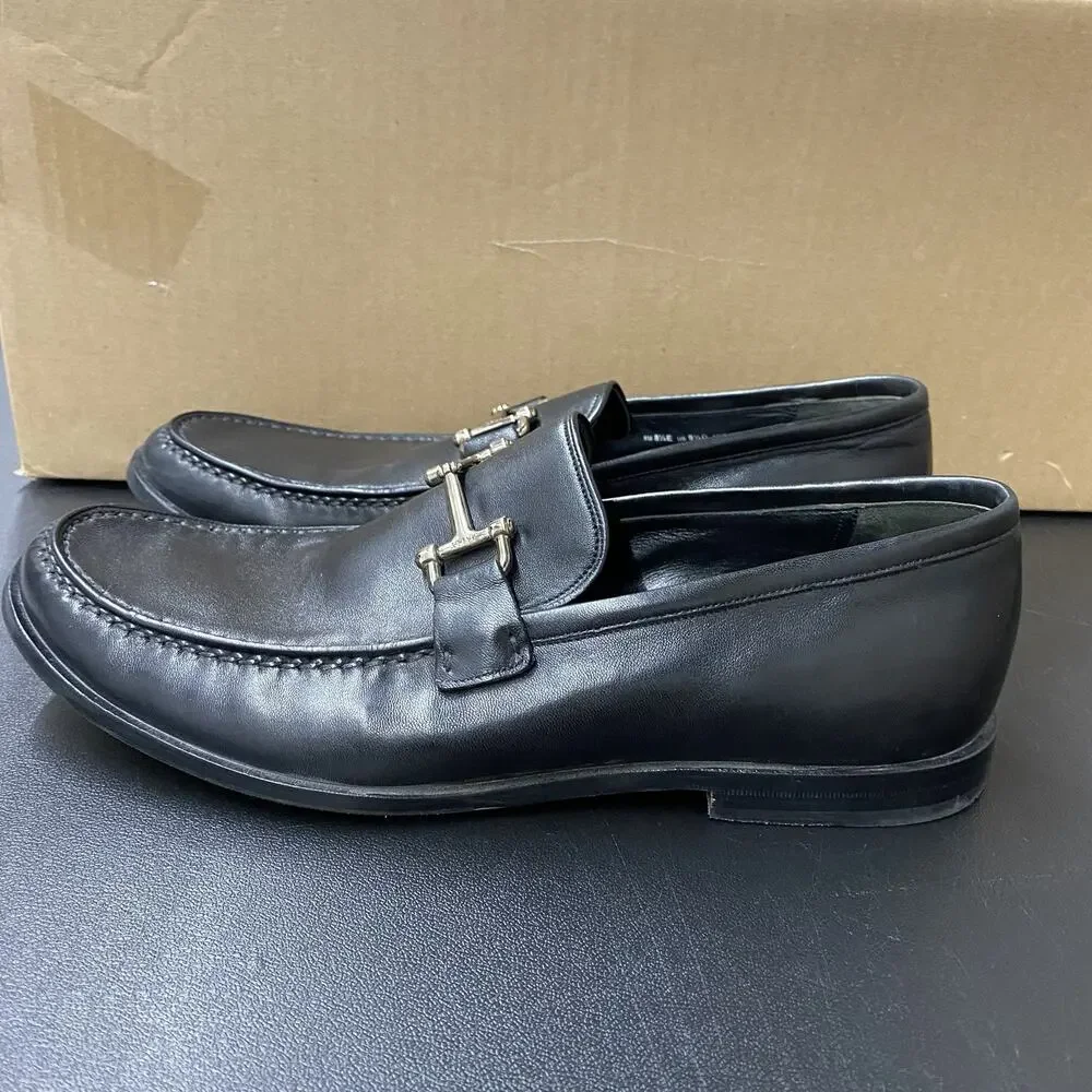 Bally Vignolo Black Leather HorseBit Loafers Men 9.5 D Swiss Made Quiet Luxury